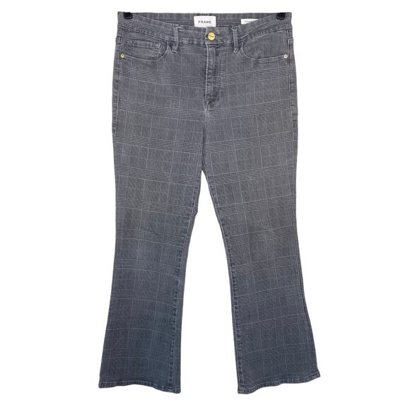 FRAME Le Crop Mini Boot Washed Gray Plaid Check Cropped Bootcut Jeans 30 - Picture 1 of 11